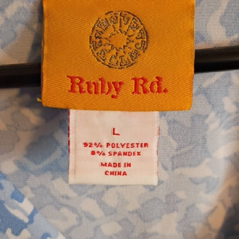 Ruby Rd. Light Blue‎ Patterned Blouse Long Sleeve With Rhinestone Embellishments - Picture 2 of 15